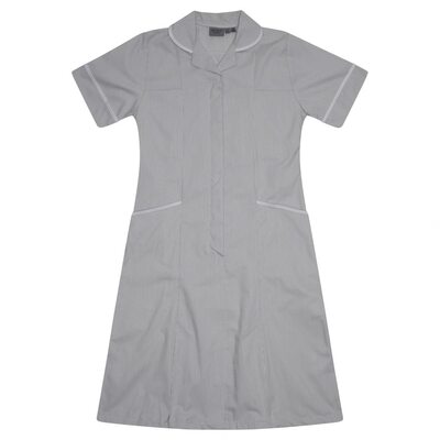 Nurses Dress Grey White Stripe/White Trim uk 6